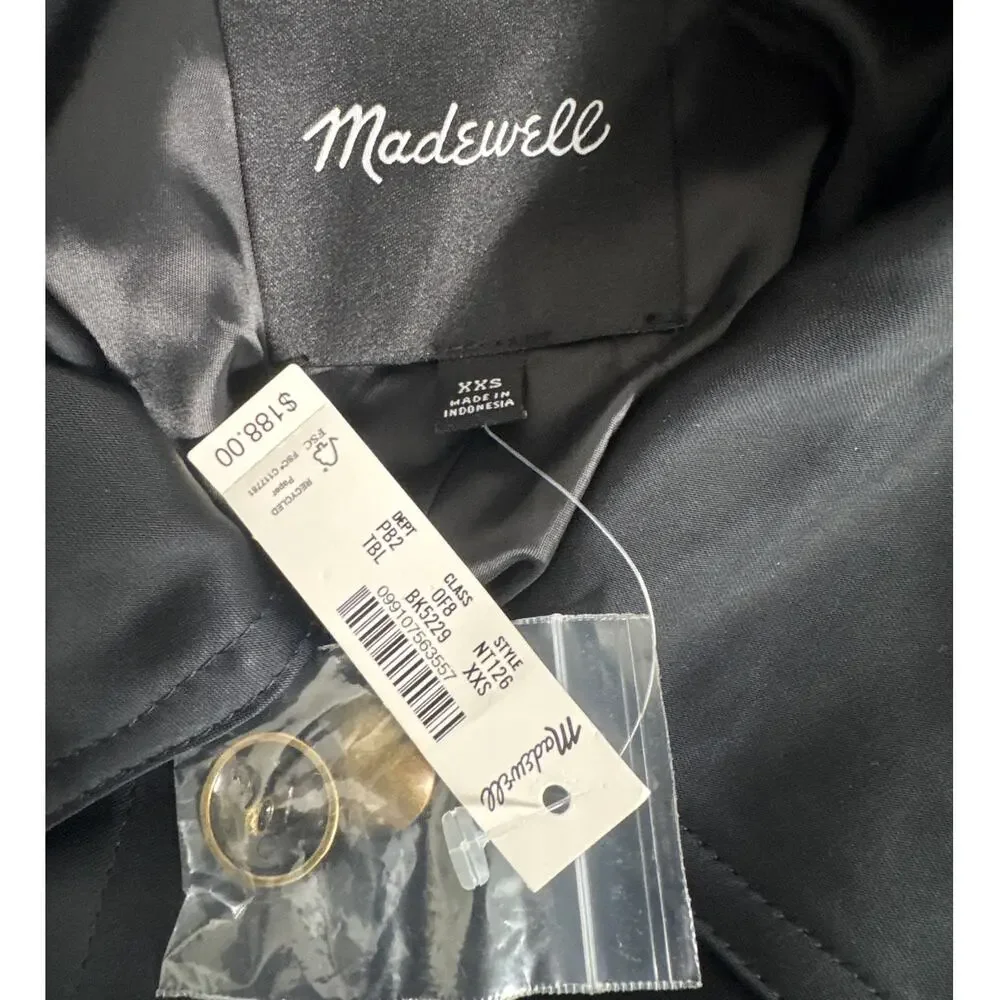 NWT Madewell Double Faced Satin‎ Button Front Safari Jacket Black NT126 Size XXS